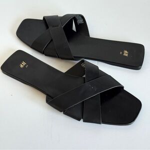 H&M Black Cross-Strap Sliders Sandals Size 9